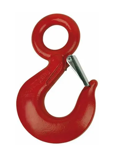 1-Ton Grade 80 Eye Hoist Hook W/ Safety Latch - Red / Forged Steel - 4 Pack