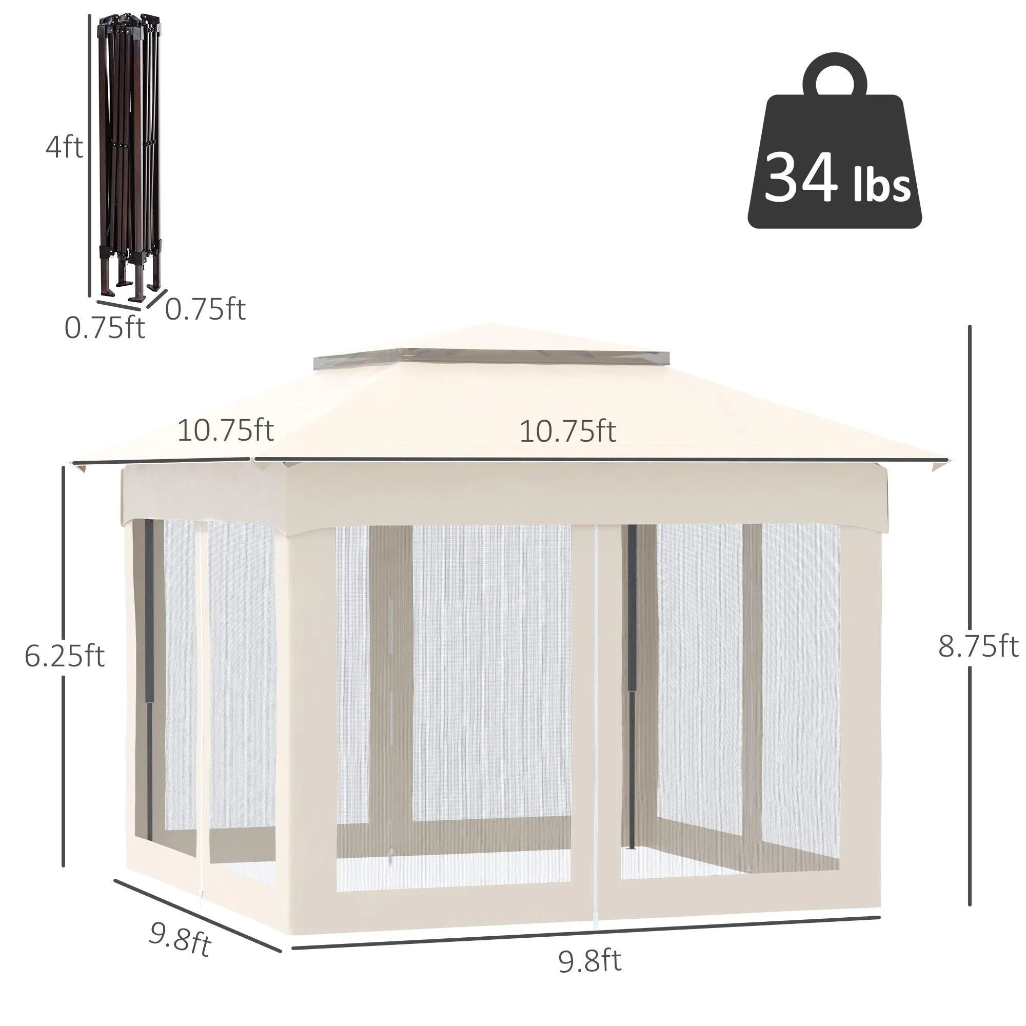 11' x 11' Pop Up Canopy, Outdoor Patio Gazebo Shelter, Instant Event Tent Carry Bag for Backyard, Beige