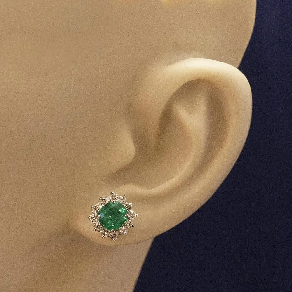 14ct White Gold Emerald & Diamond Cluster Earrings