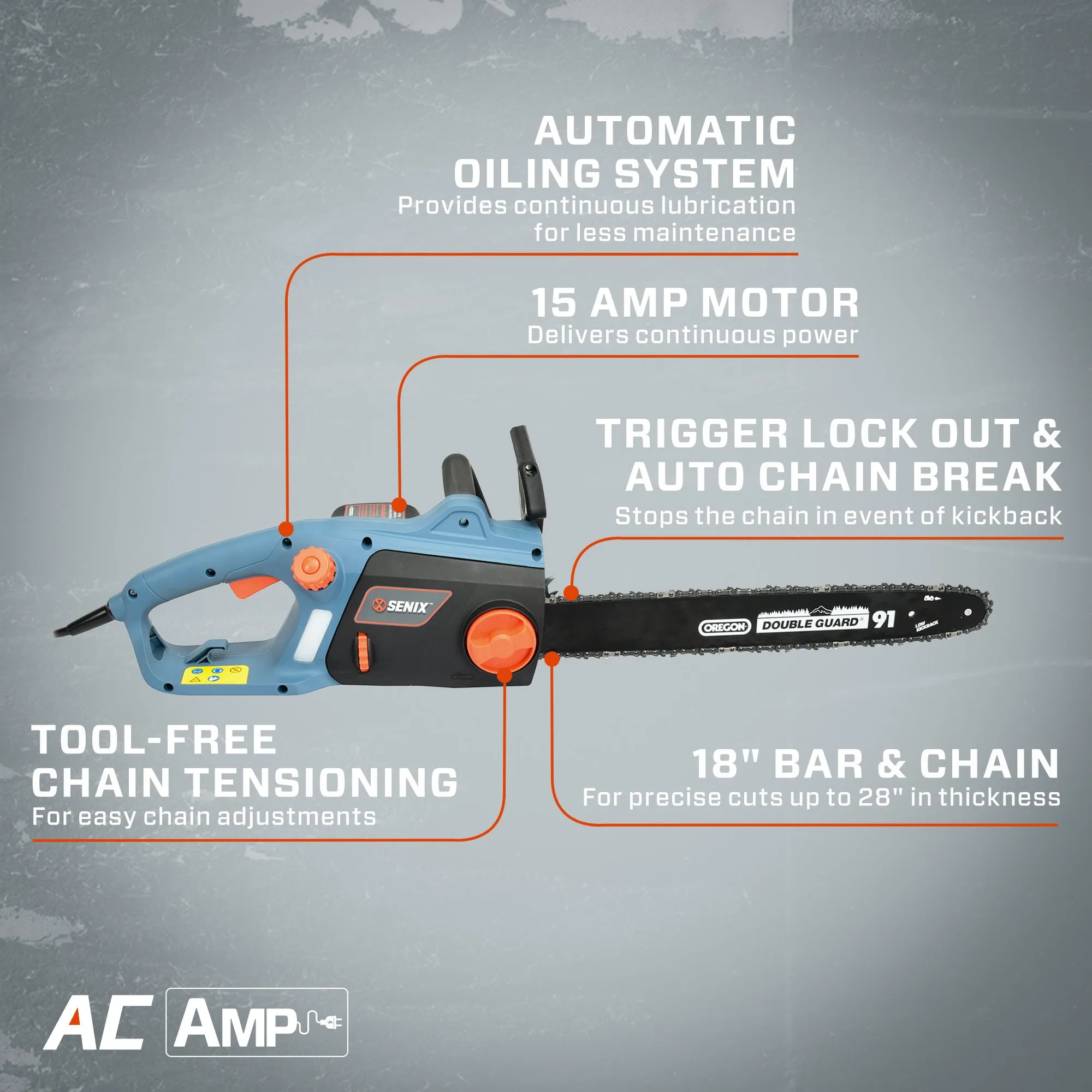 18-Inch 15 Amp Corded Electric Chainsaw, CSE15-M