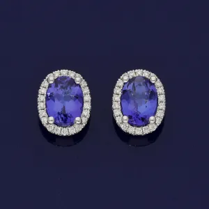 18ct White Gold Tanzanite and Diamond Stud Earrings