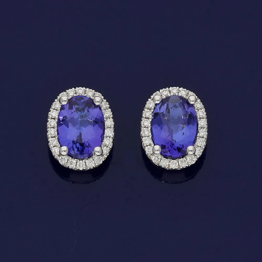 18ct White Gold Tanzanite and Diamond Stud Earrings