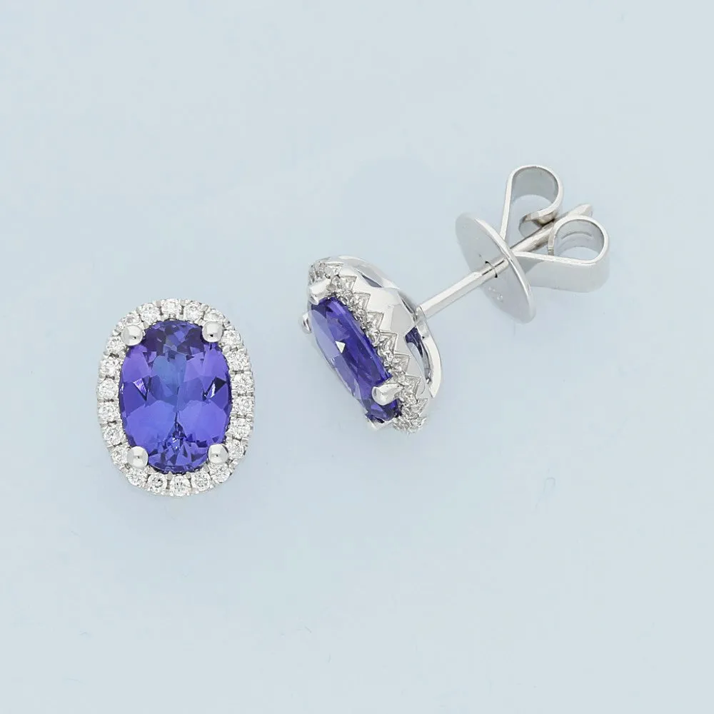 18ct White Gold Tanzanite and Diamond Stud Earrings