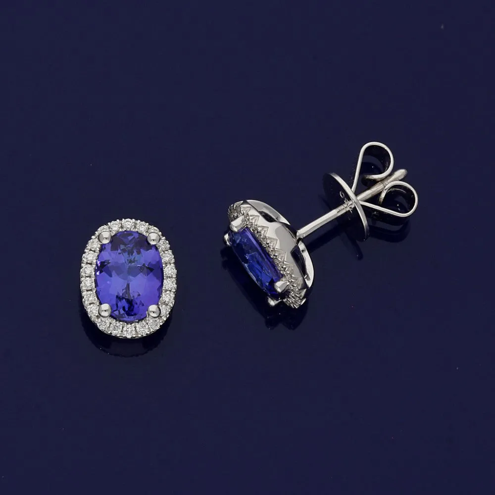 18ct White Gold Tanzanite and Diamond Stud Earrings