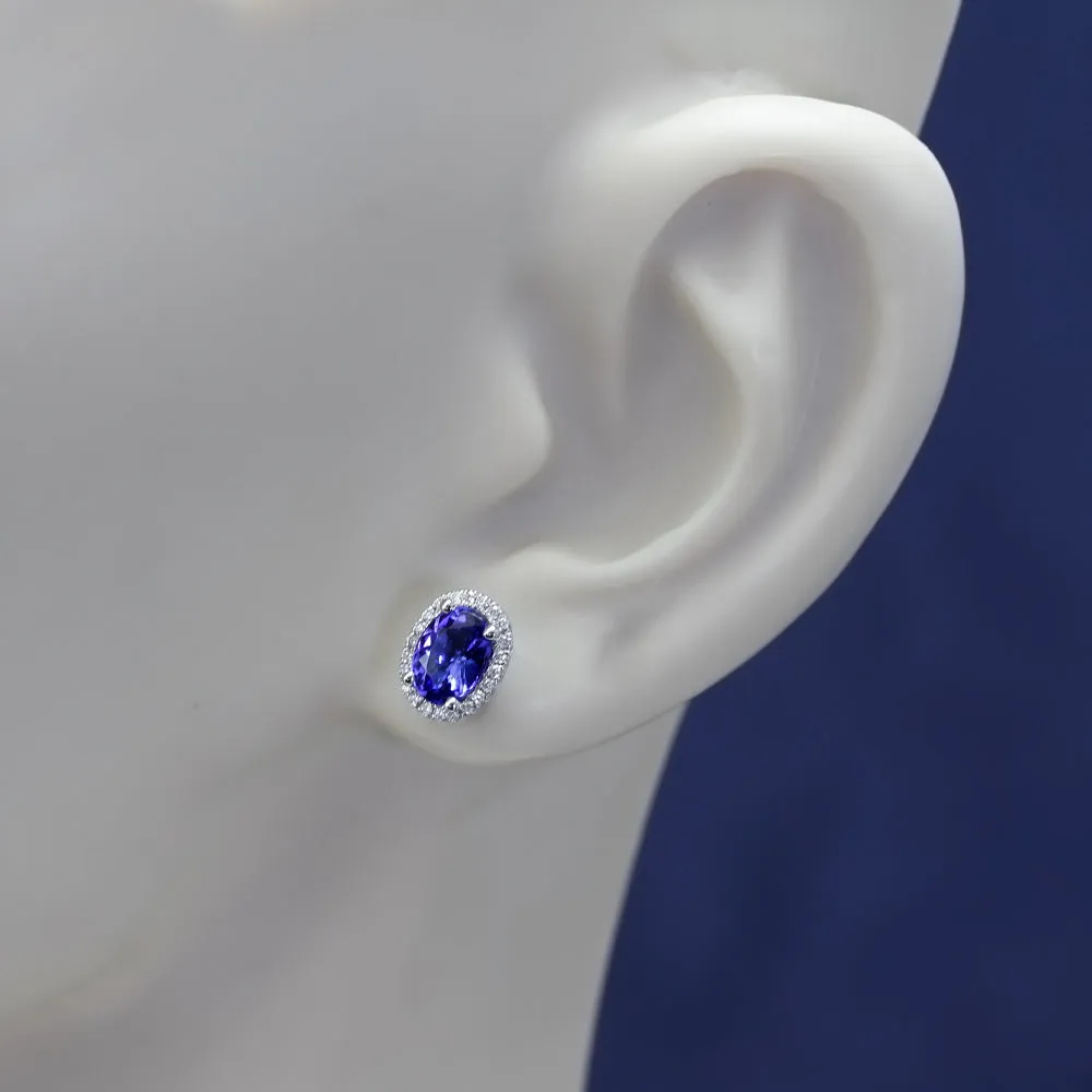 18ct White Gold Tanzanite and Diamond Stud Earrings