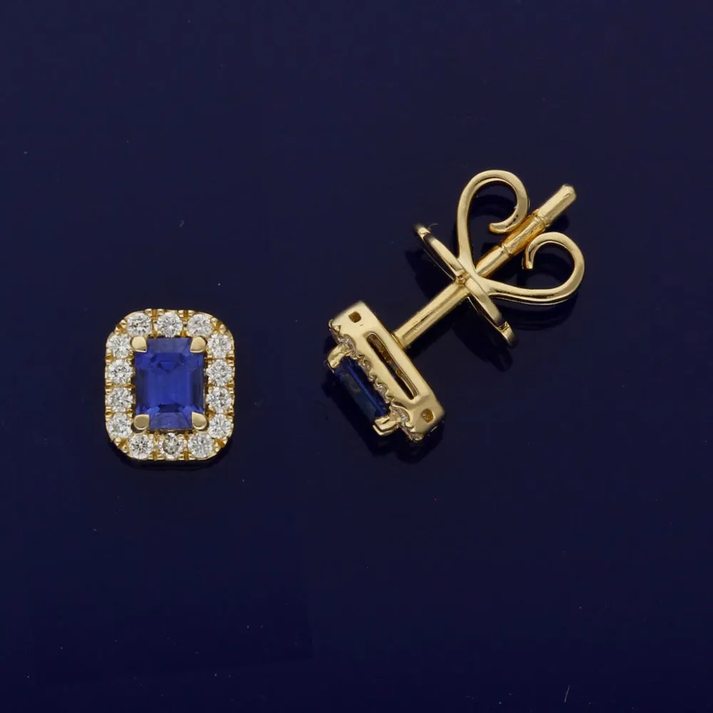 18ct Yellow Gold Sapphire & Diamond Stud Earrings