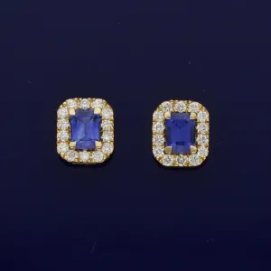 18ct Yellow Gold Sapphire & Diamond Stud Earrings