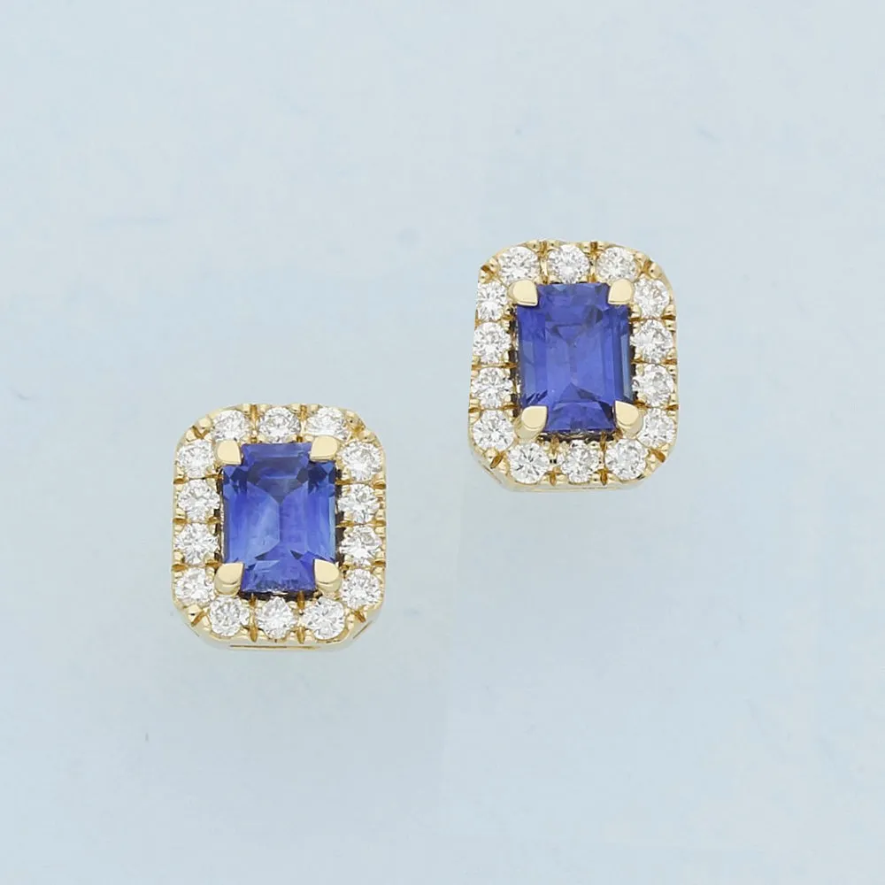 18ct Yellow Gold Sapphire & Diamond Stud Earrings