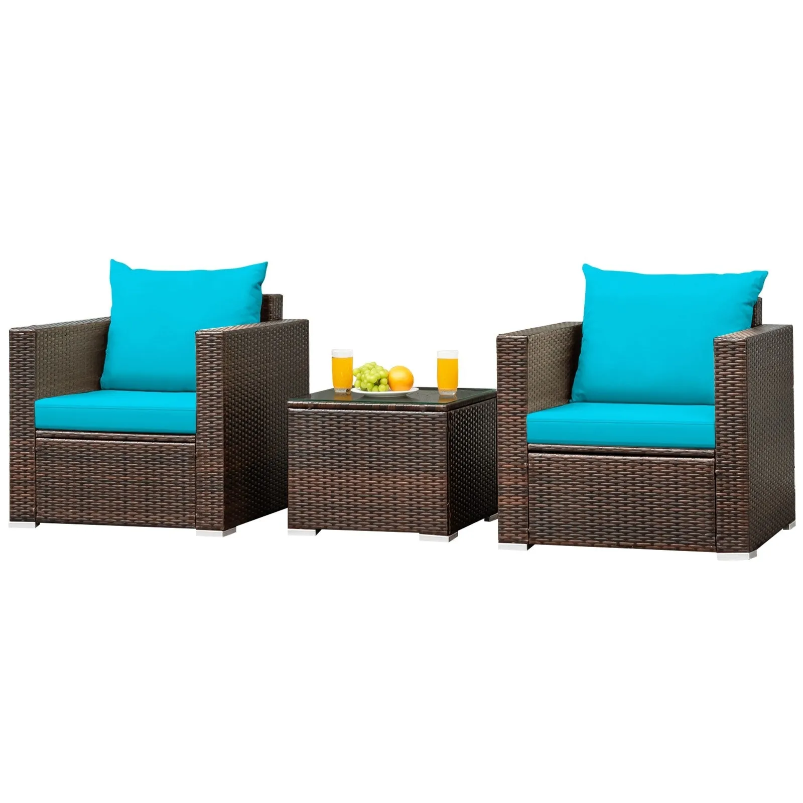 3pc Patio Rattan Conversation Set - Turquoise