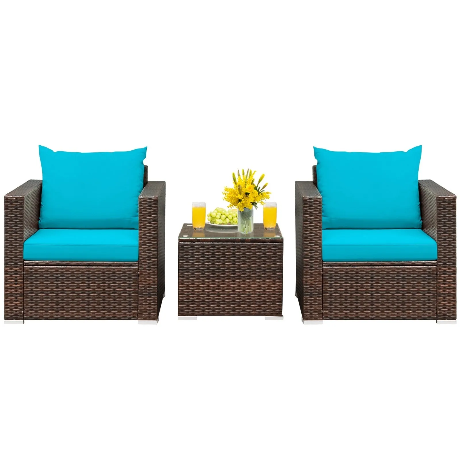 3pc Patio Rattan Conversation Set - Turquoise