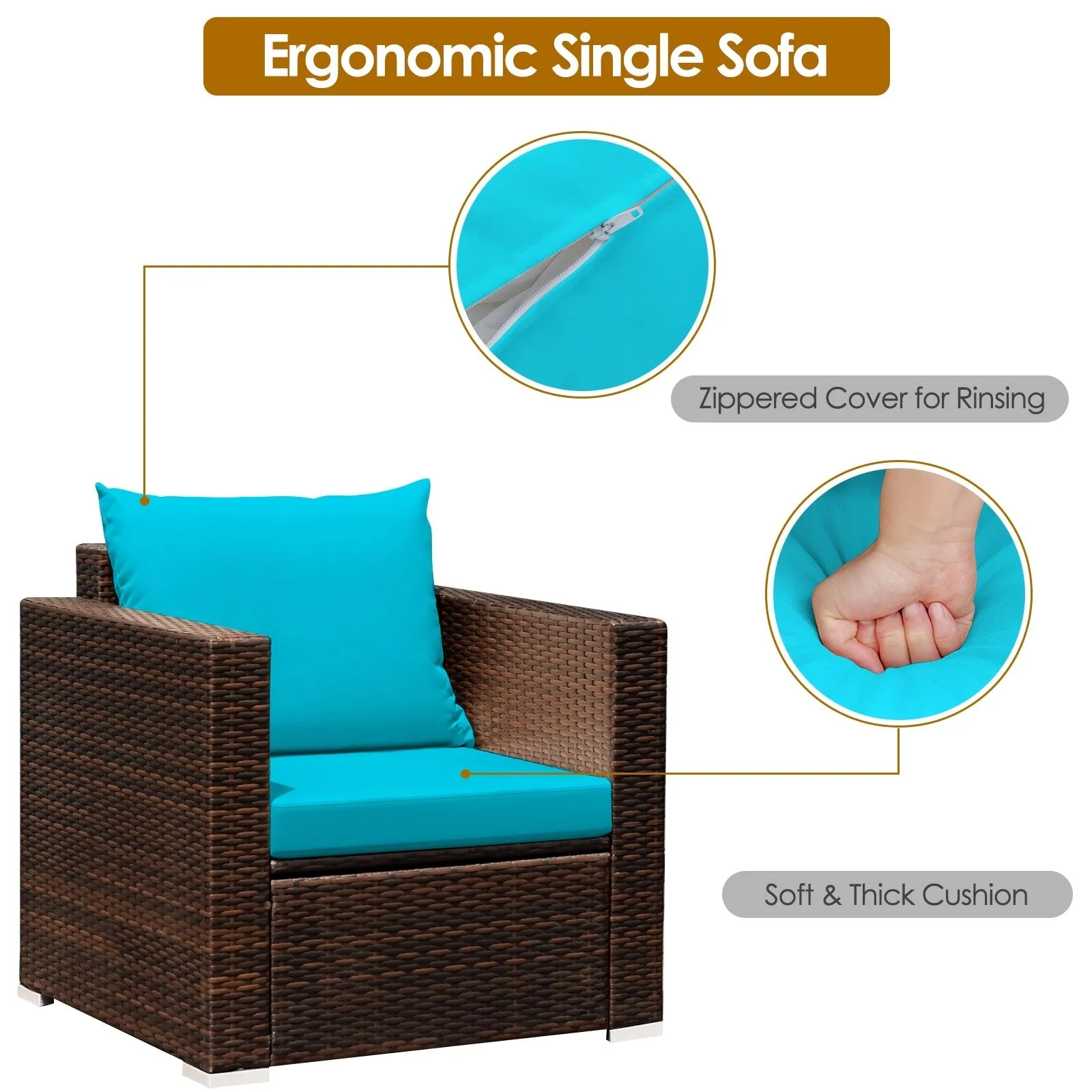 3pc Patio Rattan Conversation Set - Turquoise