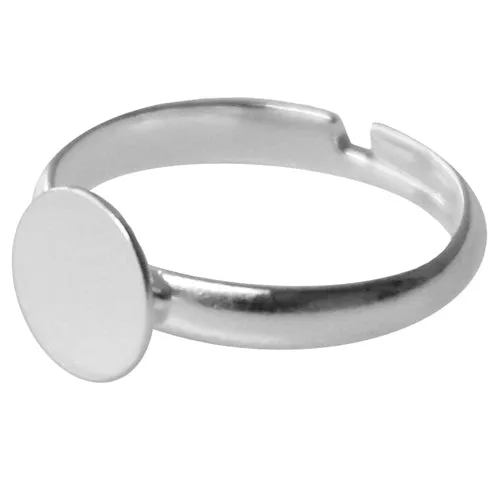 Adjustable ring setting with 8mm flat front metal silver plated (1)