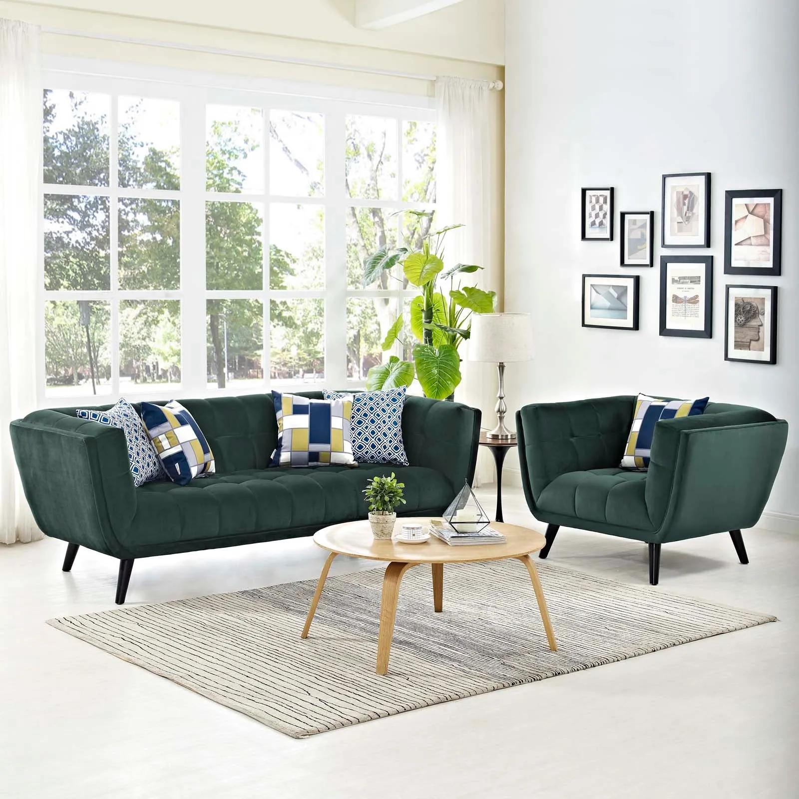 Bestow 2 Piece Performance Velvet Sofa and Armchair Set by Modway