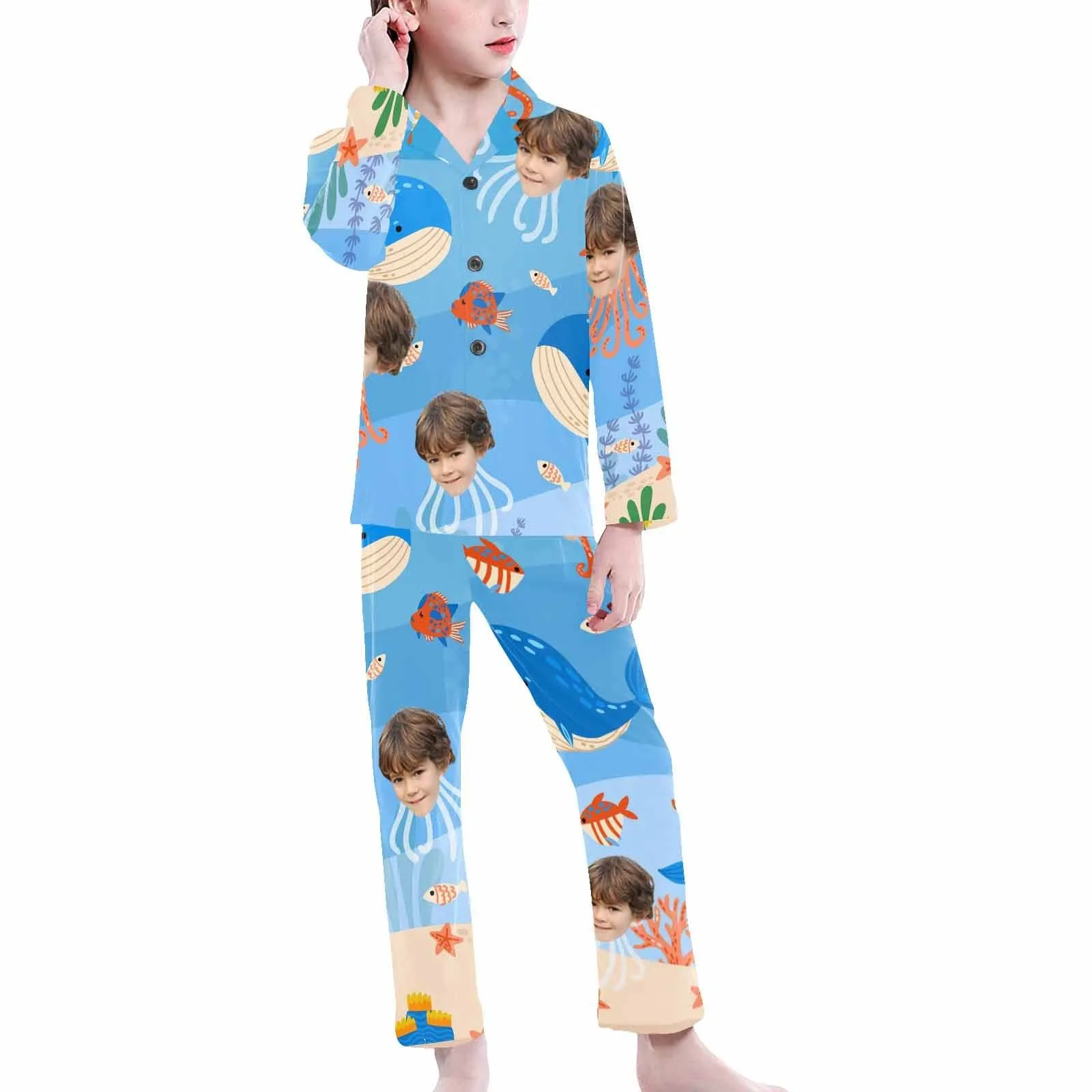 Big Kids Pajamas Whale Seabed Pajamas with Face Custom Photo Personalized Pajama Set For Girls 8-15Y