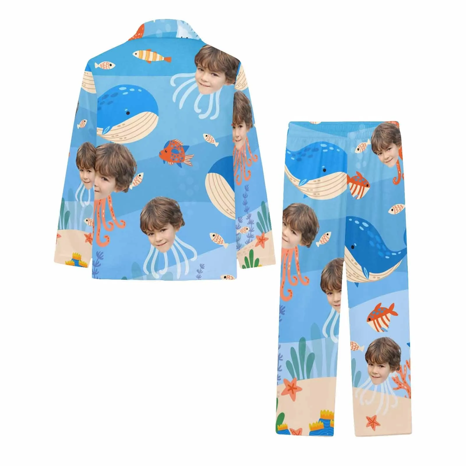 Big Kids Pajamas Whale Seabed Pajamas with Face Custom Photo Personalized Pajama Set For Girls 8-15Y