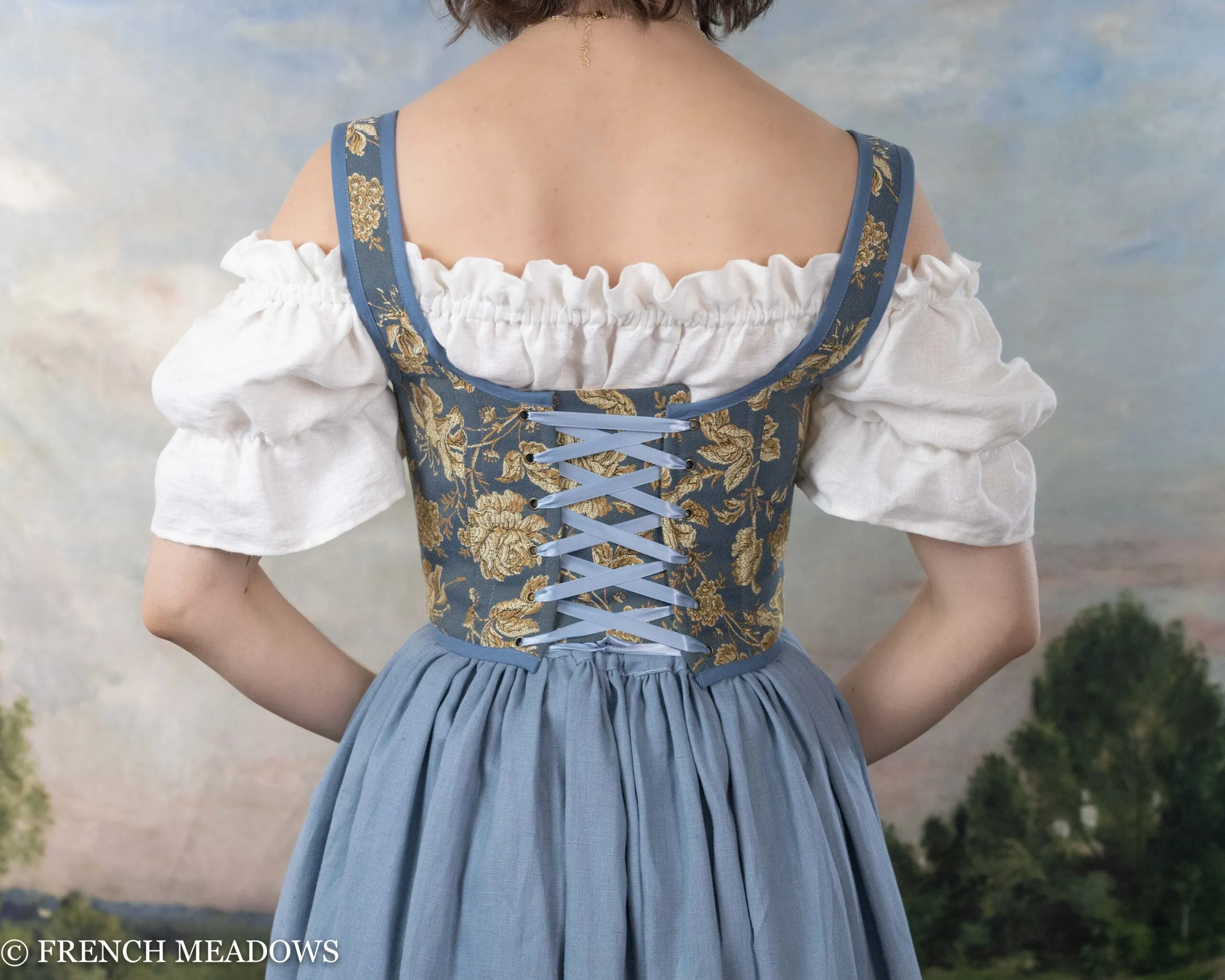 Blue and Yellow Floral Regency Stays