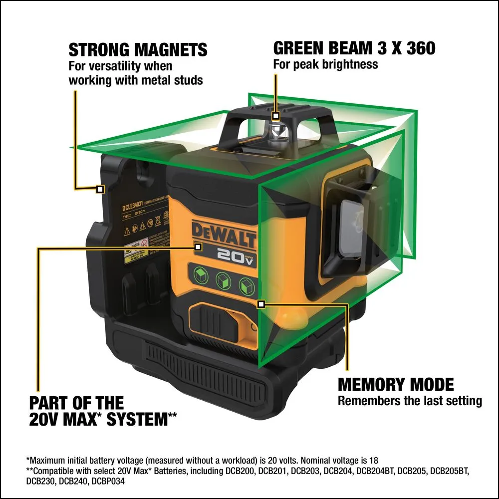 DeWALT DCLE34031B 20V MAX 3 x 360 Green Line Laser - Bare Tool