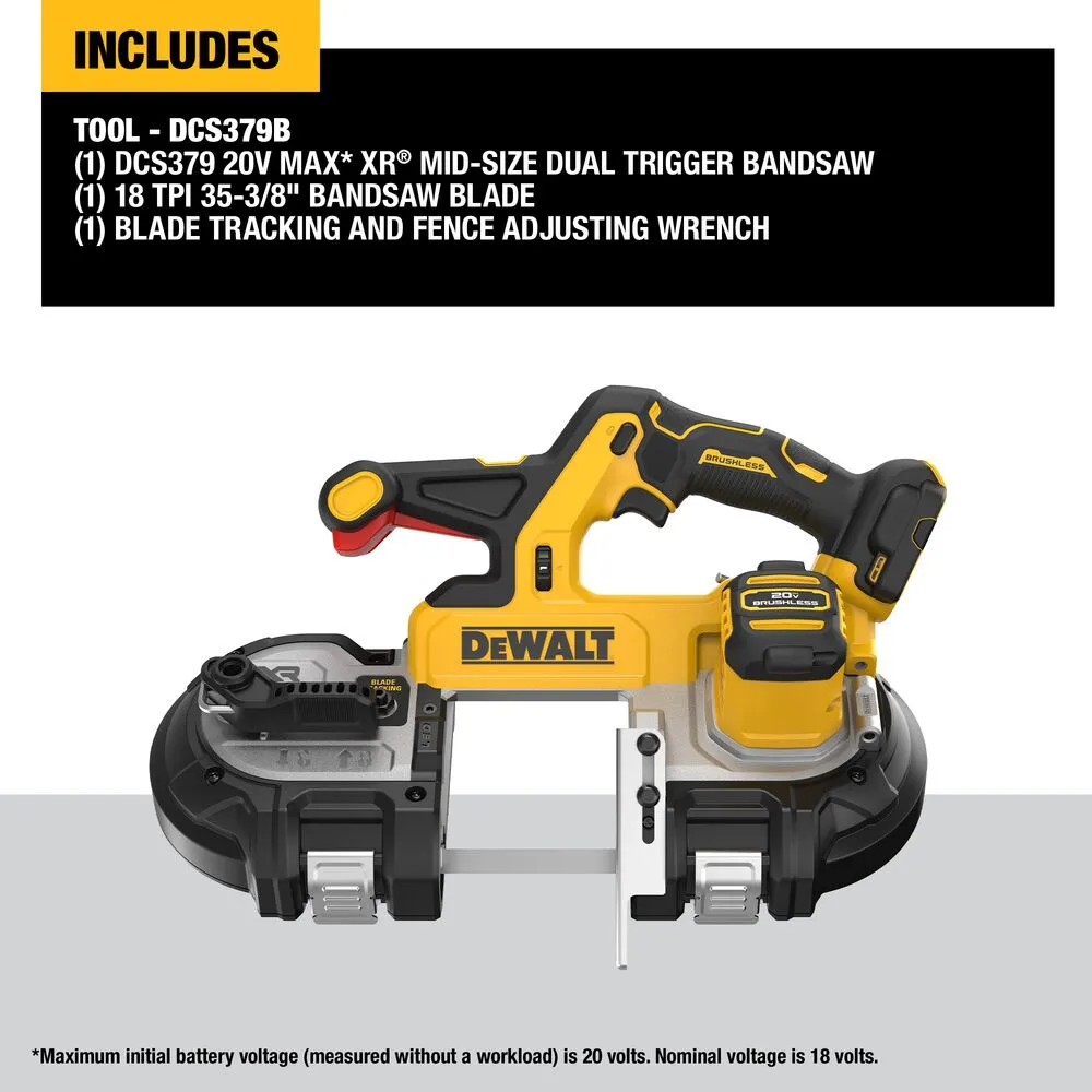 DeWALT DCS379B 20V MAX XR Brushless Mid-sized Bandsaw Double Trigger - Bare Tool