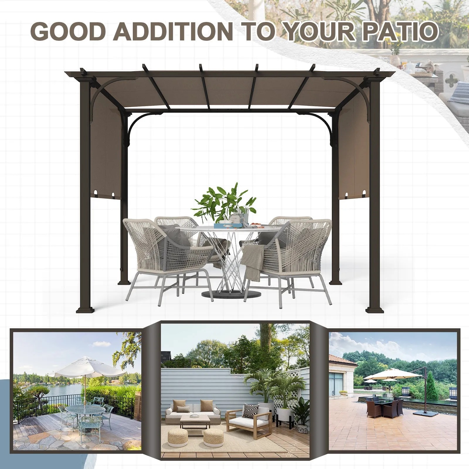 EAGLE PEAK 10x10 Metal Pergola with Textilene Top