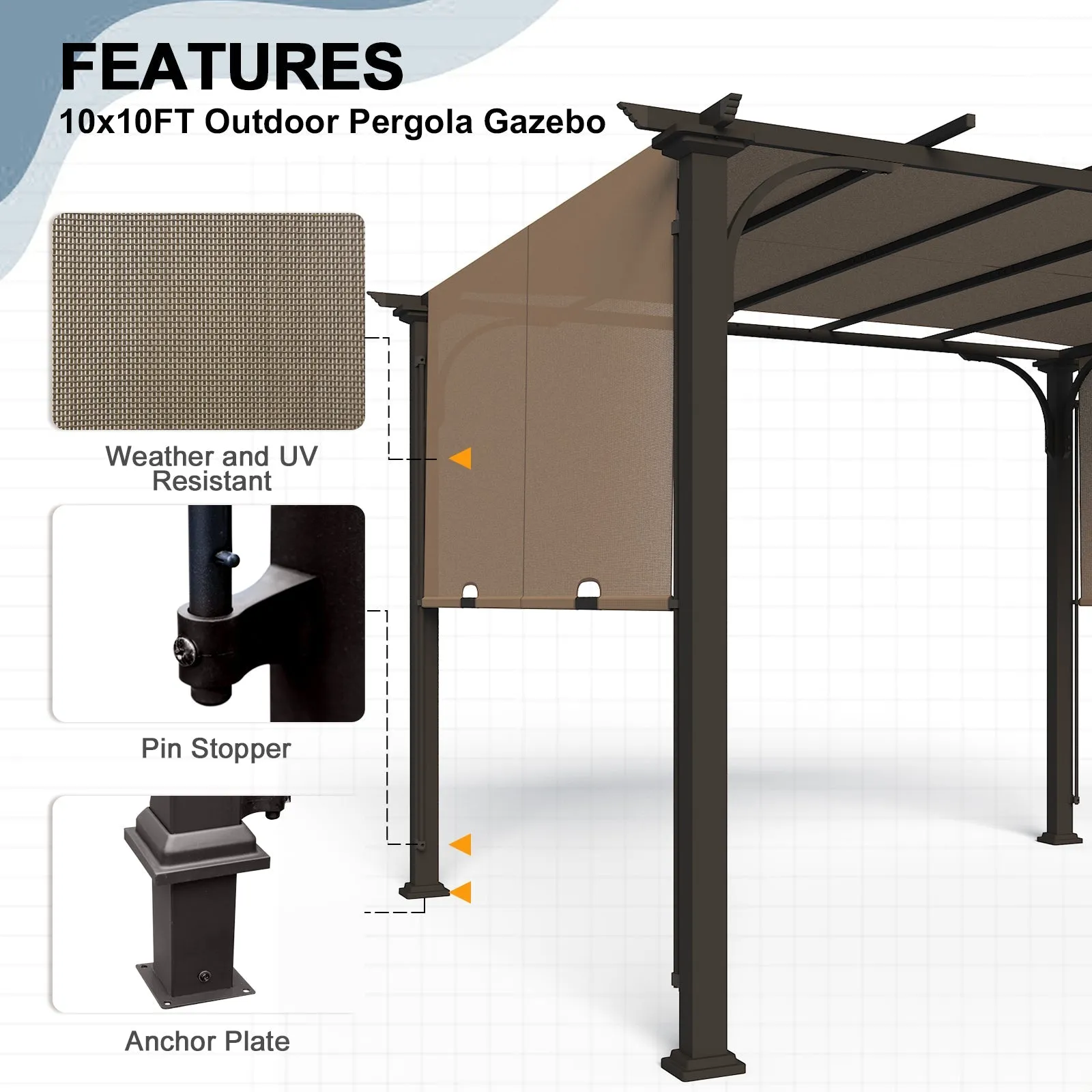 EAGLE PEAK 10x10 Metal Pergola with Textilene Top