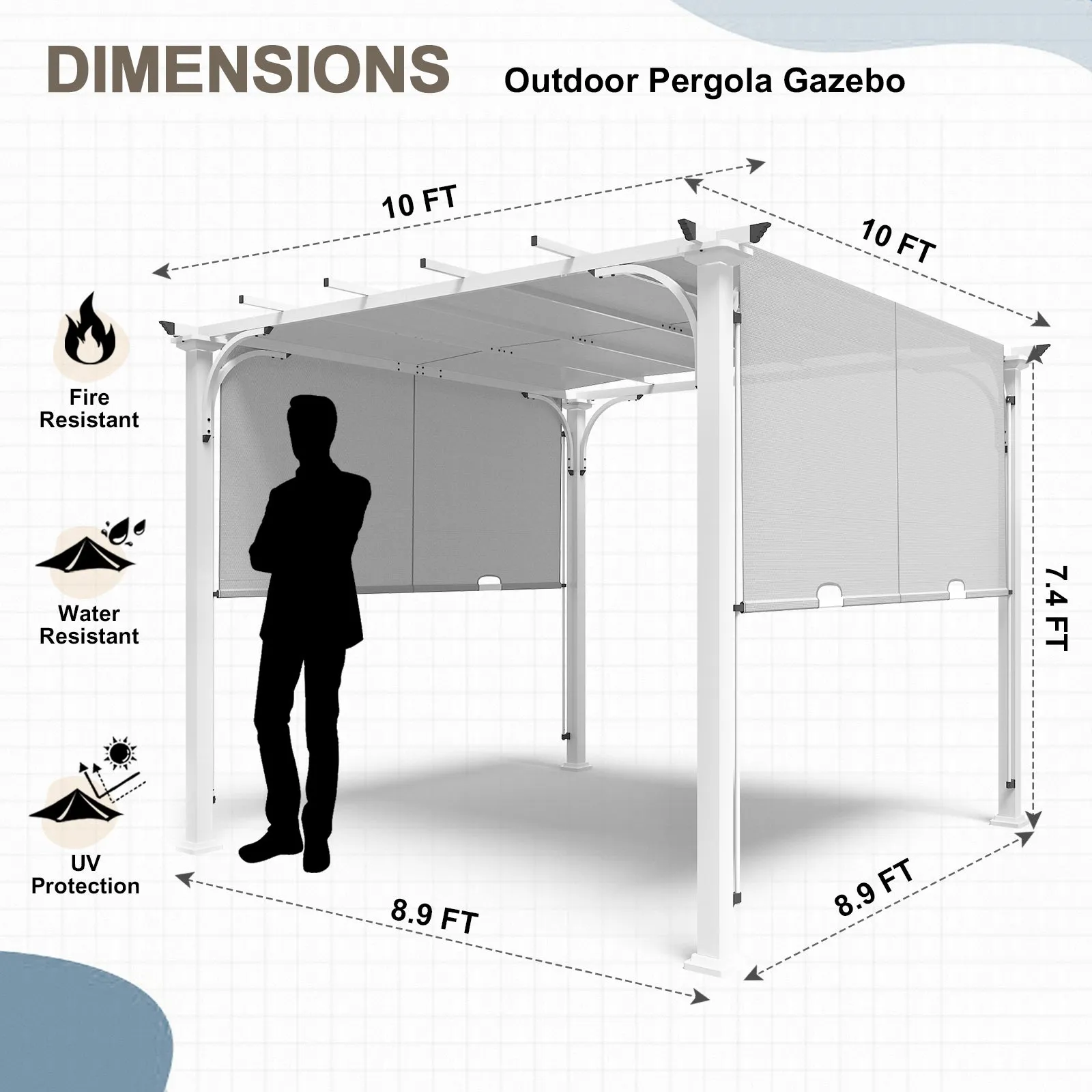 EAGLE PEAK 10x10 Metal Pergola with Textilene Top