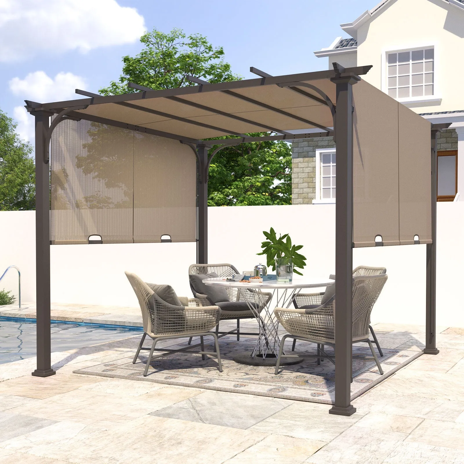 EAGLE PEAK 10x10 Metal Pergola with Textilene Top