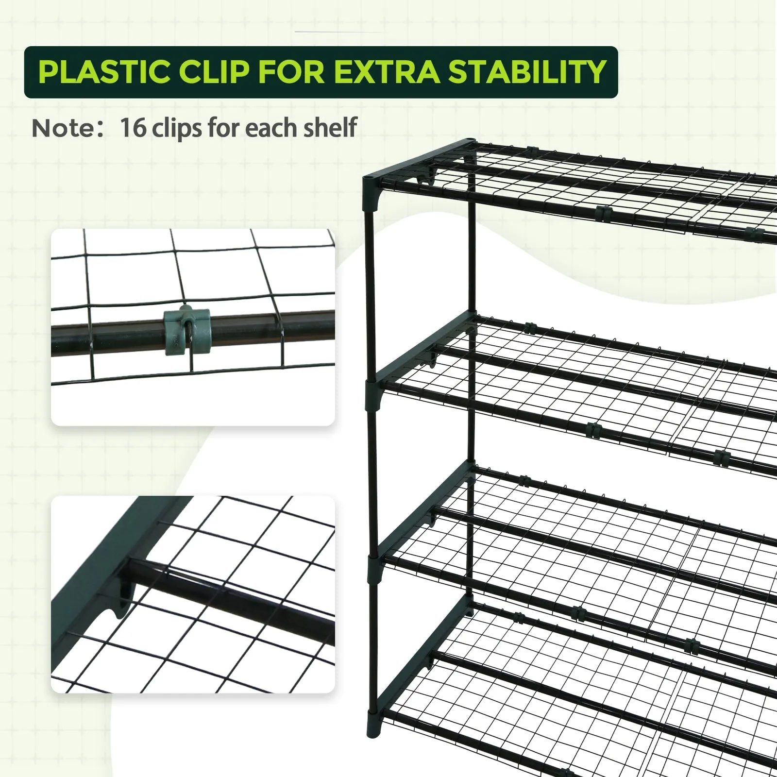 EAGLE PEAK Greenhouse Shelving Staging Double 4 Tier, Outdoor / Indoor Plant Shelves, 42" x 18" x 42", Green