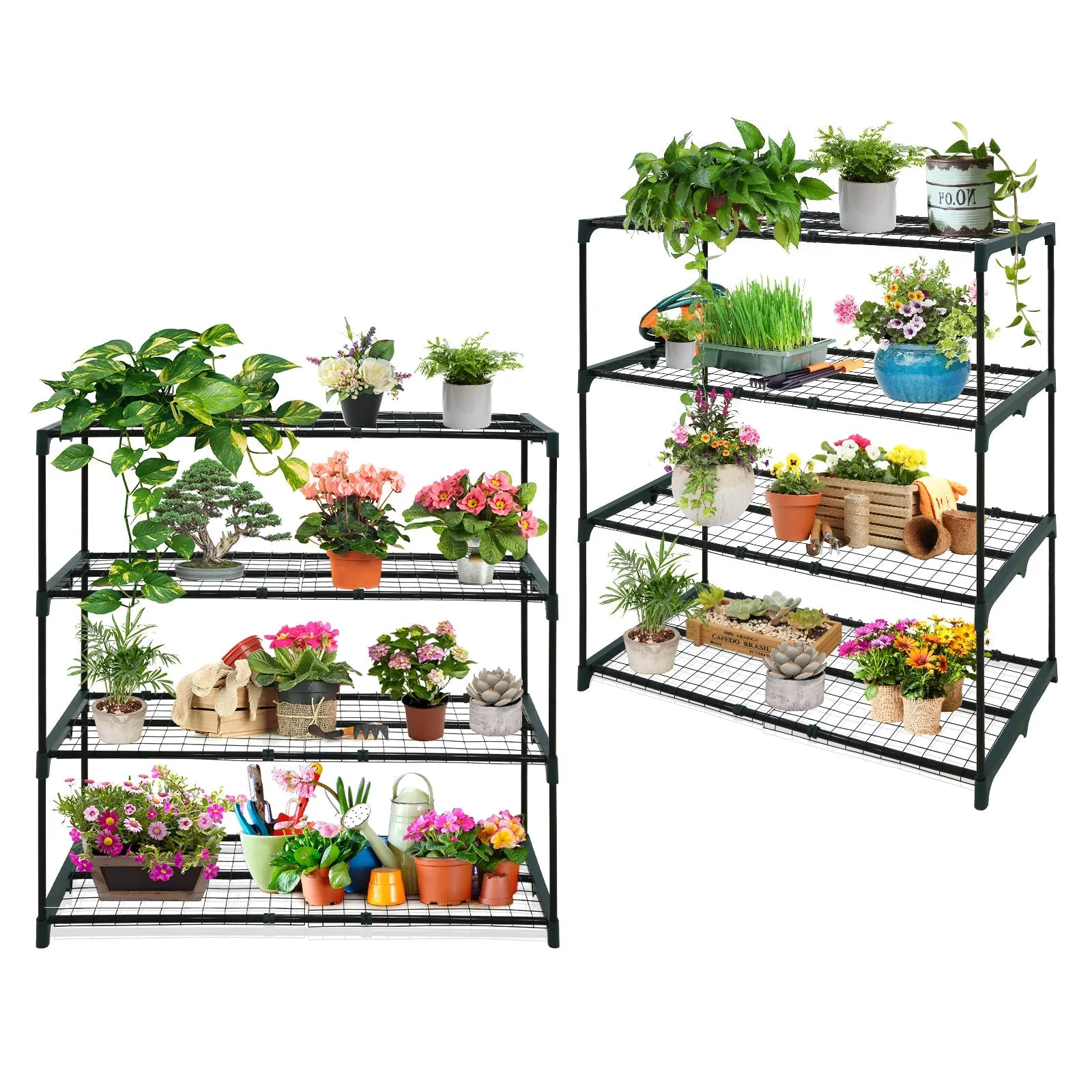 EAGLE PEAK Greenhouse Shelving Staging Double 4 Tier, Outdoor / Indoor Plant Shelves, 42" x 18" x 42", Green