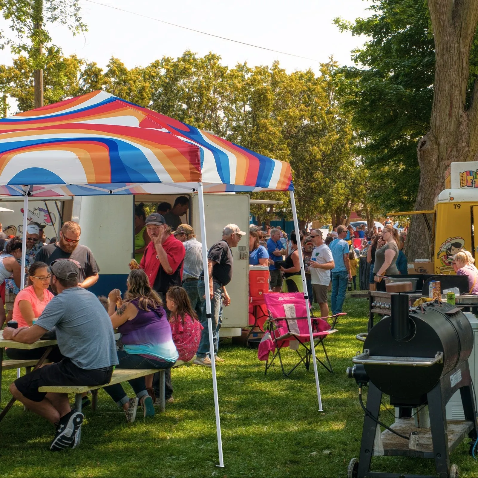 Eagle Peak SHADE GRAPHiX Slant Leg 10x10 Easy Setup Pop Up Canopy Tent with Digital Printed Swirl Top