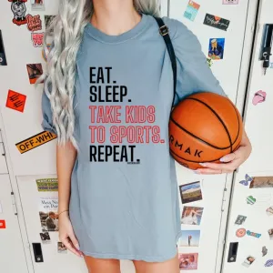 (Grey/Front) Eat, Sleep, Take Kids To Sports, Repeat Short Sleeve Adult Tee