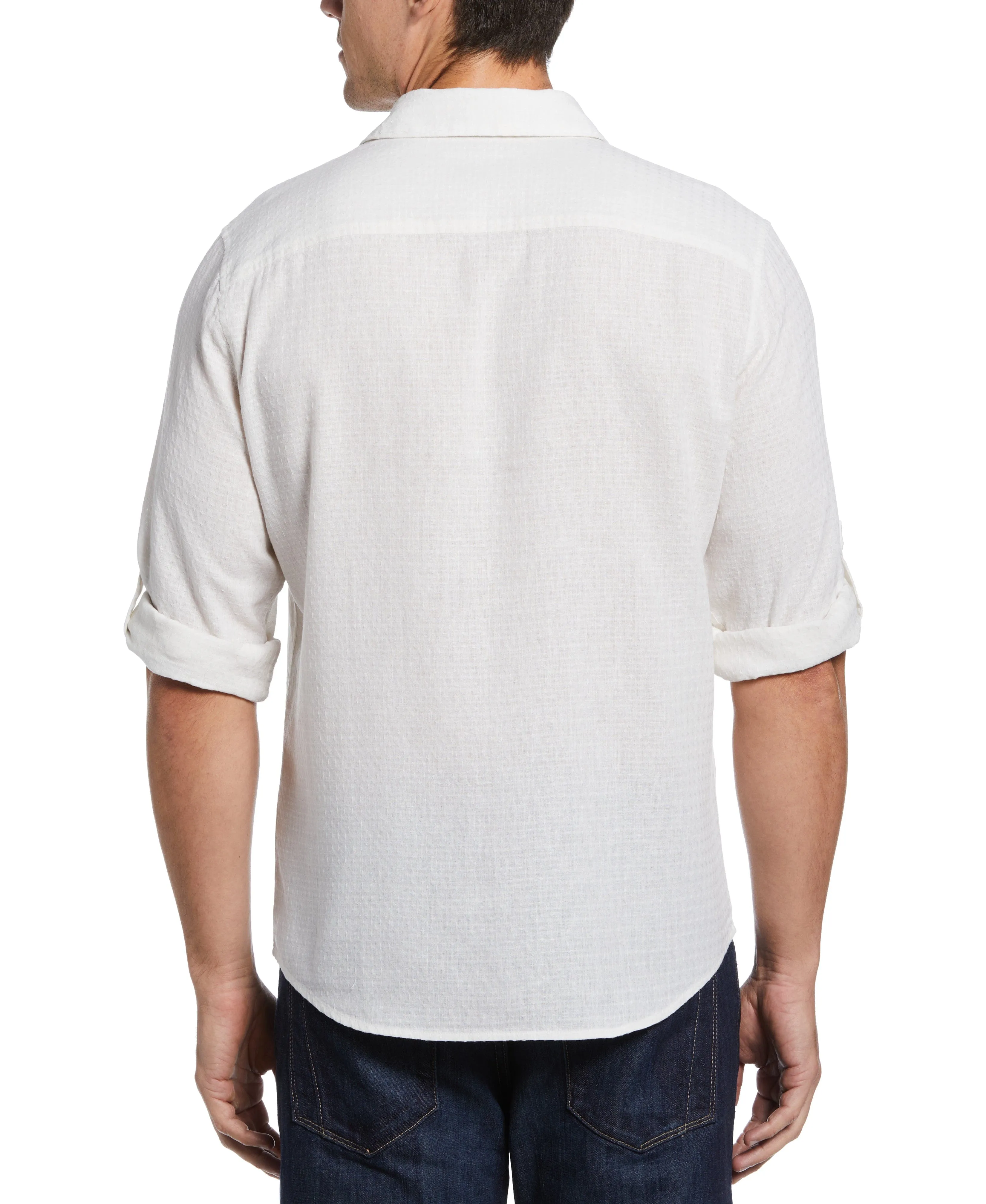 Linen Blend Dobby Roll Sleeve Shirt