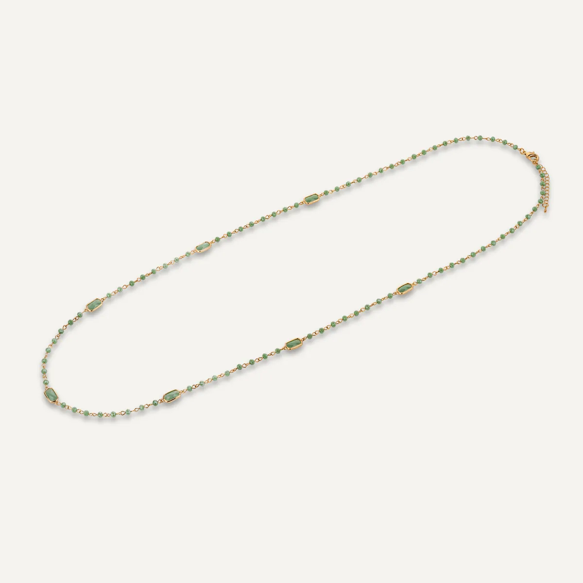 Long Green Crystal Stone Necklace In Gold-Tone