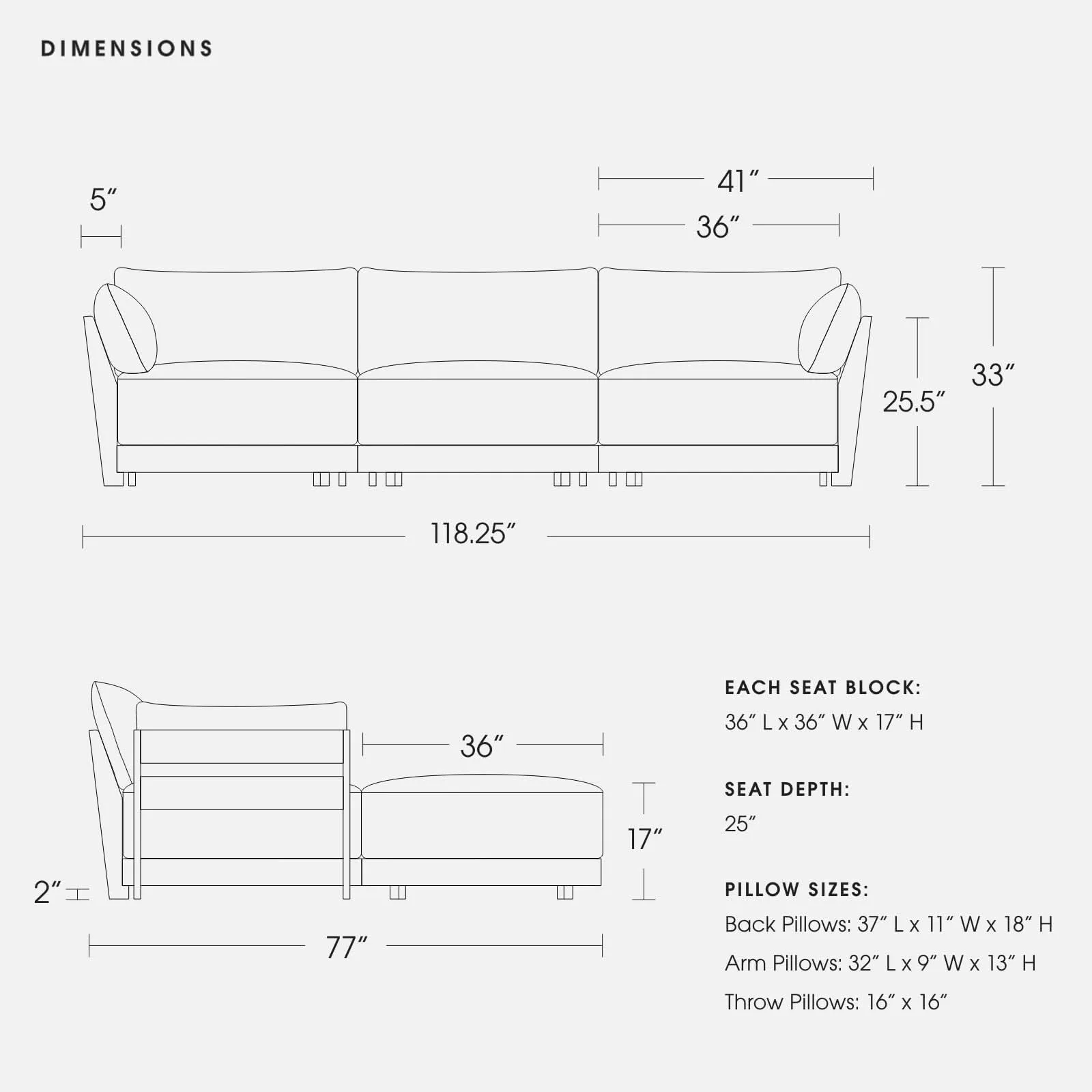 Modular Bondi Black 3-Seater Sectional in Storm Gray | Memory Foam Blend