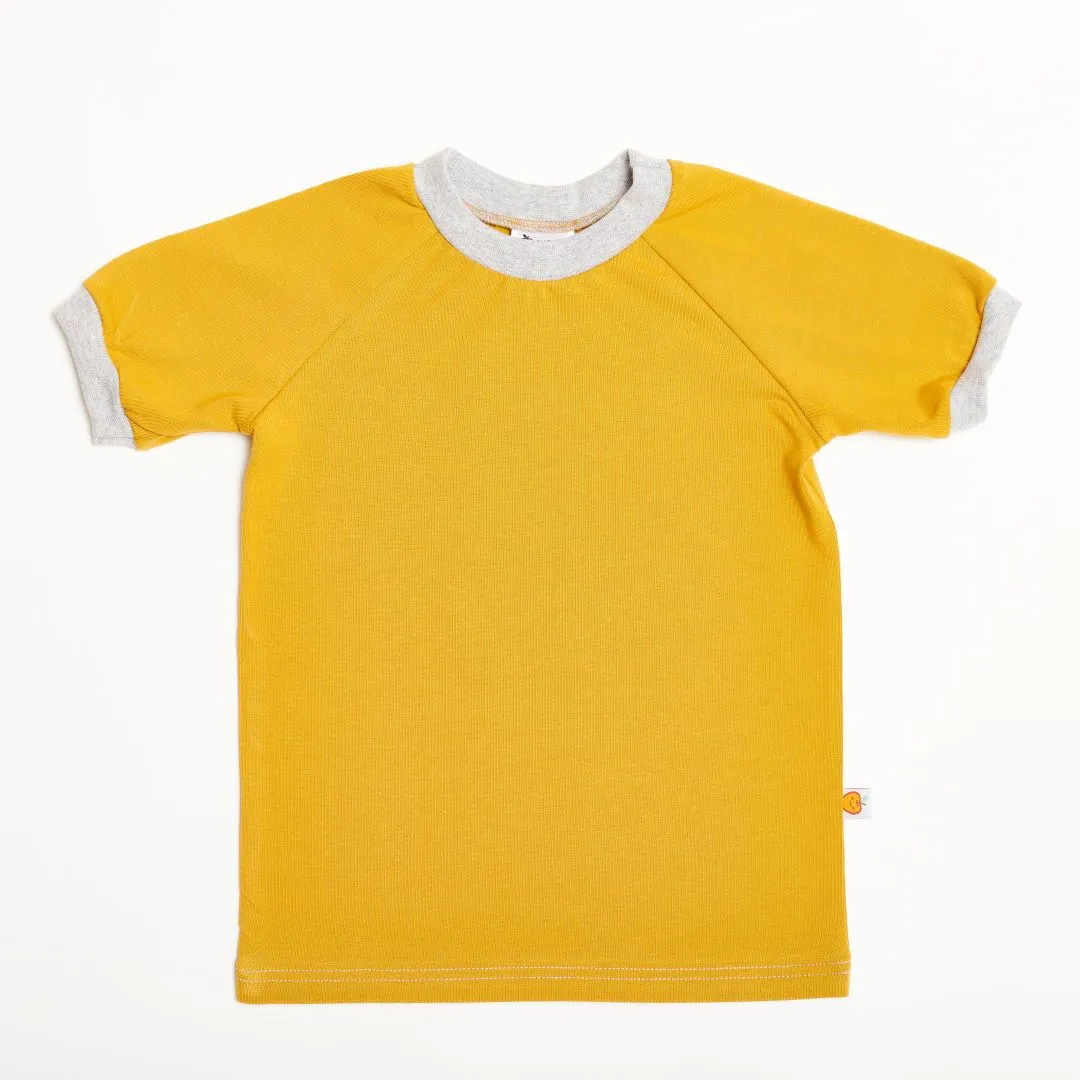 Organic cotton boys t-shirt "Ochre|Grey" made from 95% organic cotton and 5% elasthane