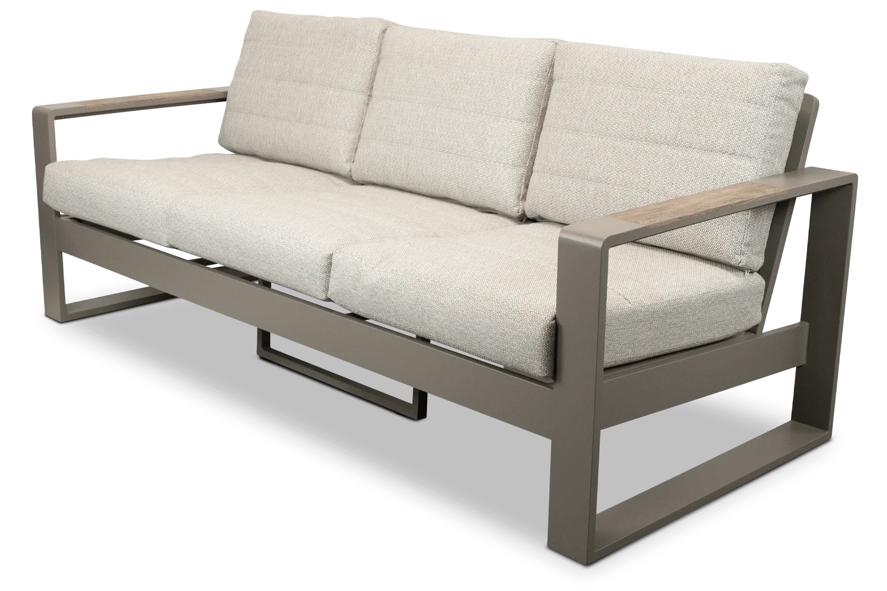 Positano 3 Seater in Taupe, Polywood Inset with Latte Check Spun Polyester Cushions