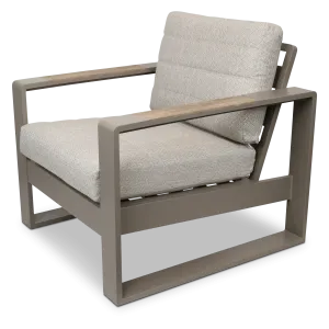 Positano Armchair in Taupe, Polywood Inset with Latte Check Spun Polyester Cushions