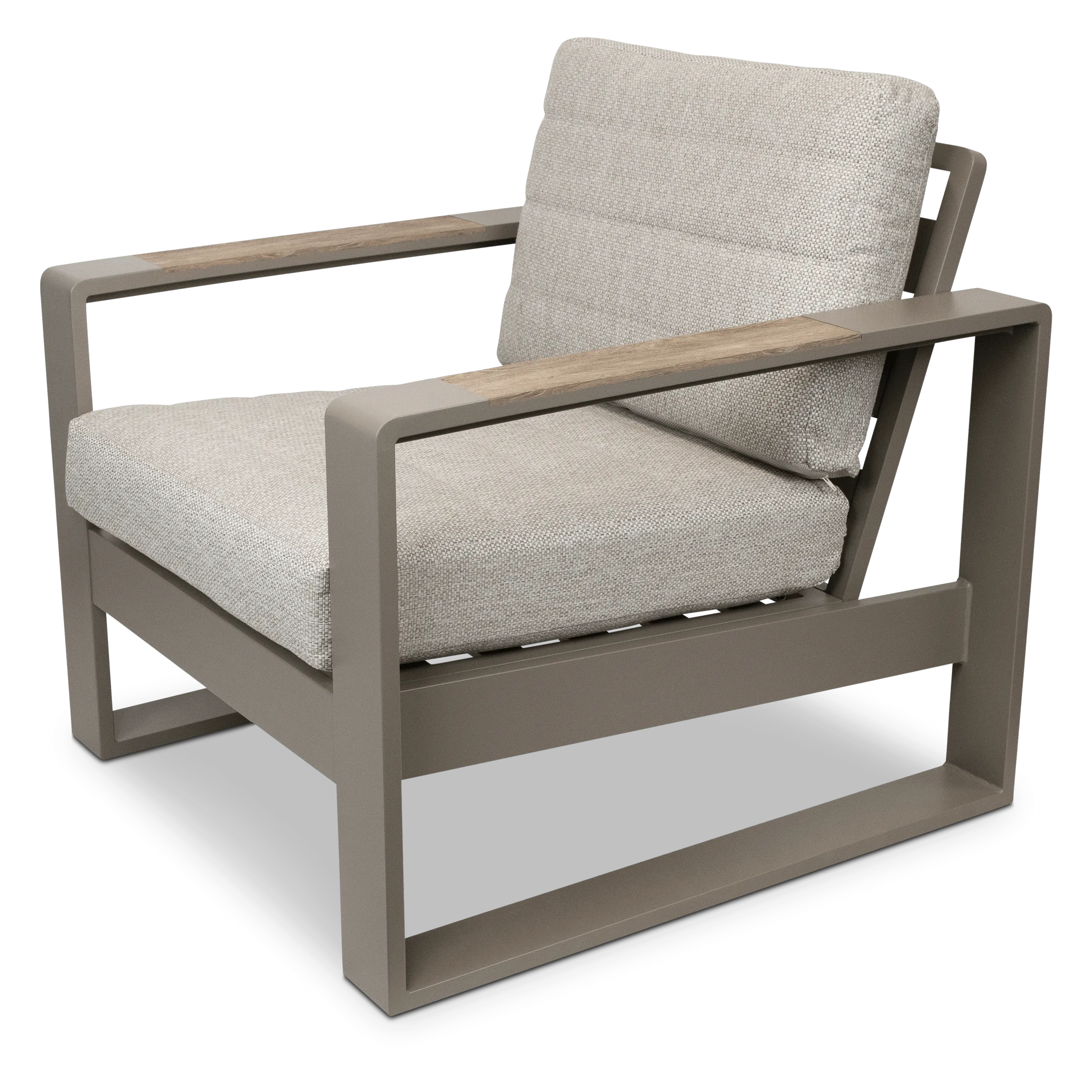 Positano Armchair in Taupe, Polywood Inset with Latte Check Spun Polyester Cushions