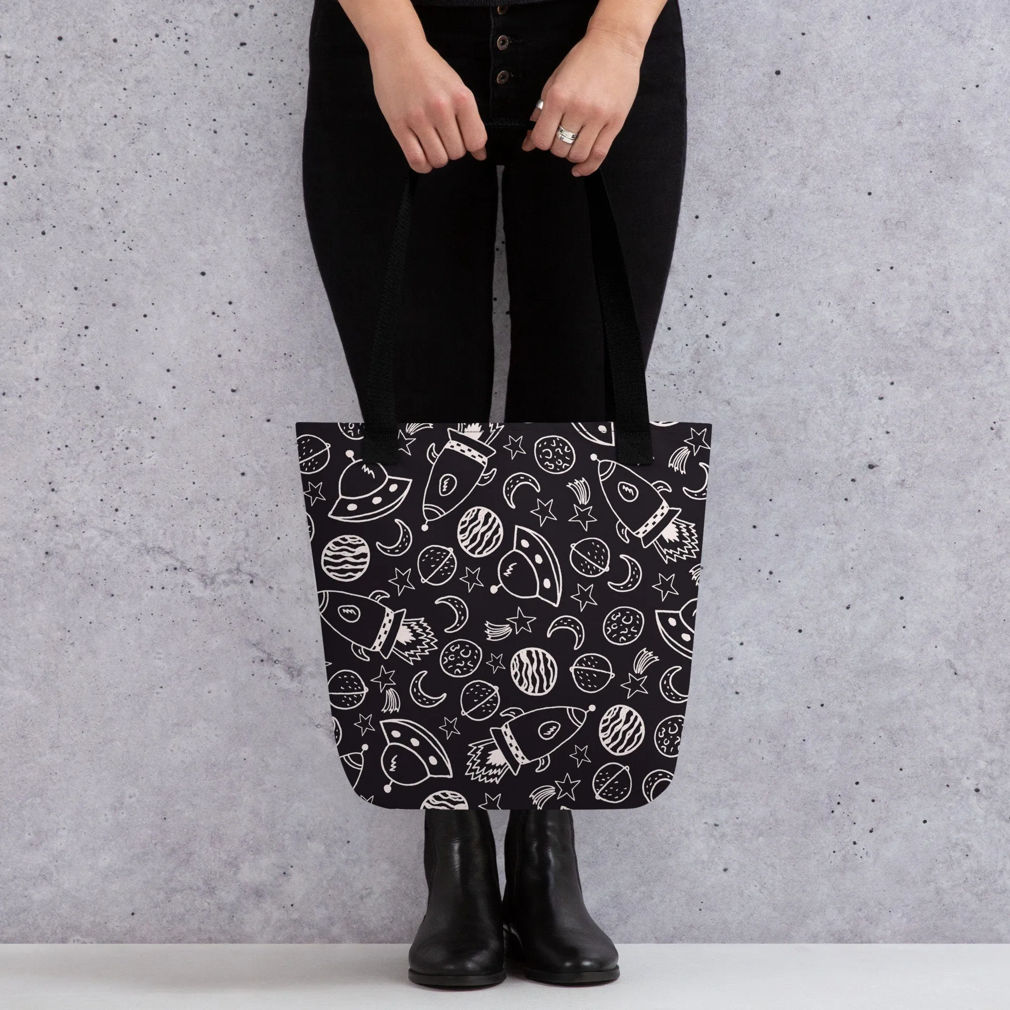 Rocket Ships and Planets Printed Canvas Tote Nag