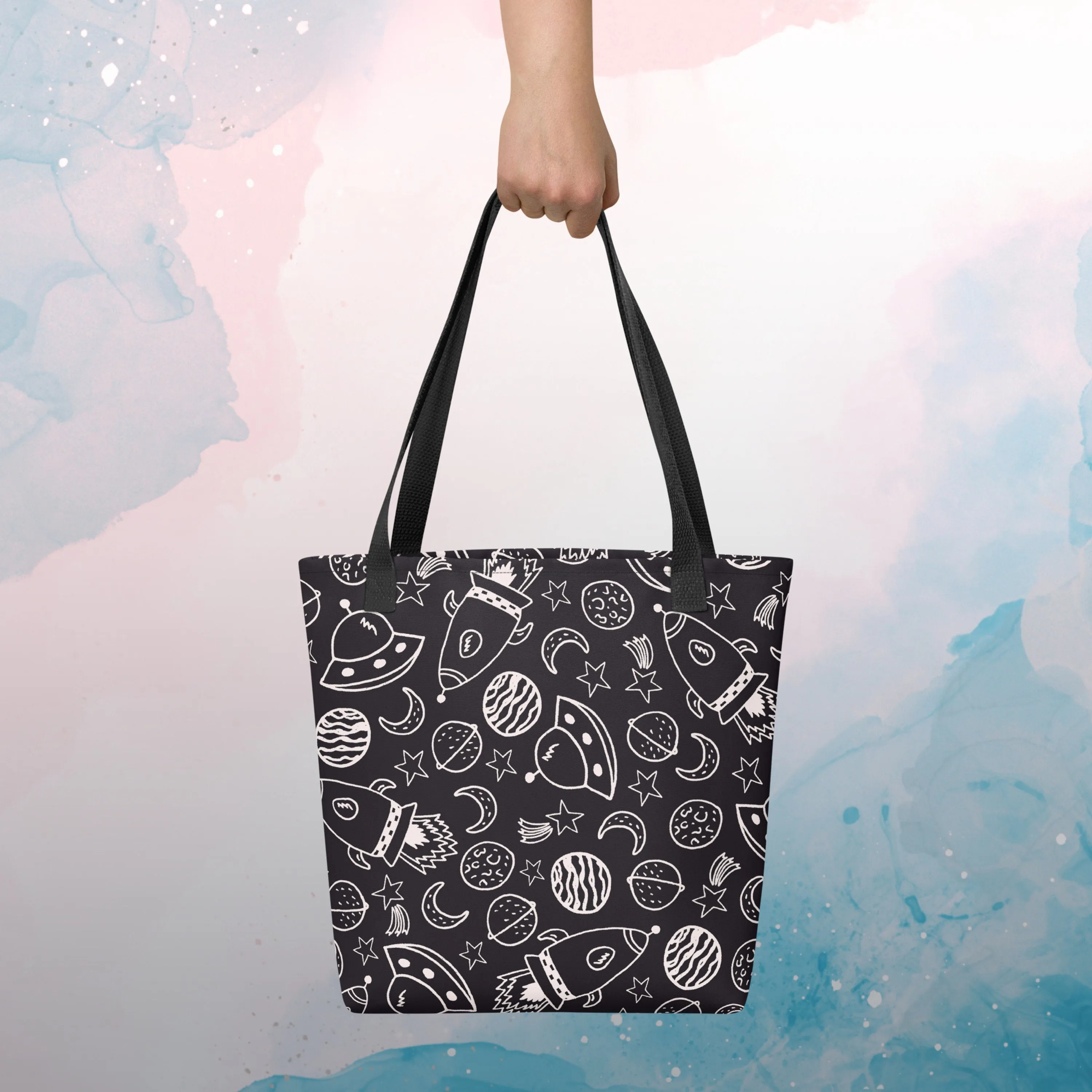 Rocket Ships and Planets Printed Canvas Tote Nag