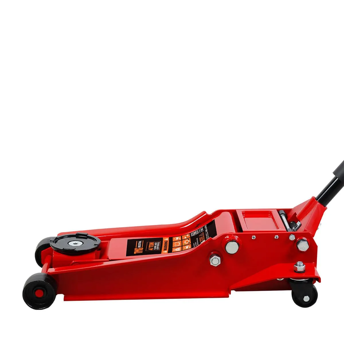 TMG Industrial 4 Ton Low Profile Floor Jack, 20” Max. Height, 4” Ground Clearance, 360° Caster Pivot, TMG-AJF04L