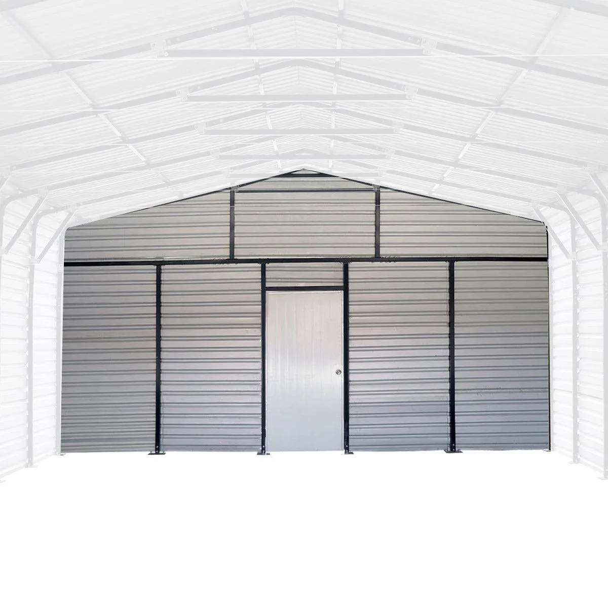 TMG Industrial Metal Shed Carport Add-On Package Kit For TMG-MSC2020F And TMG-MSC2030F , Front Wall w/Roll Up Doors & Back Wall, TMG-MSC20-RD12