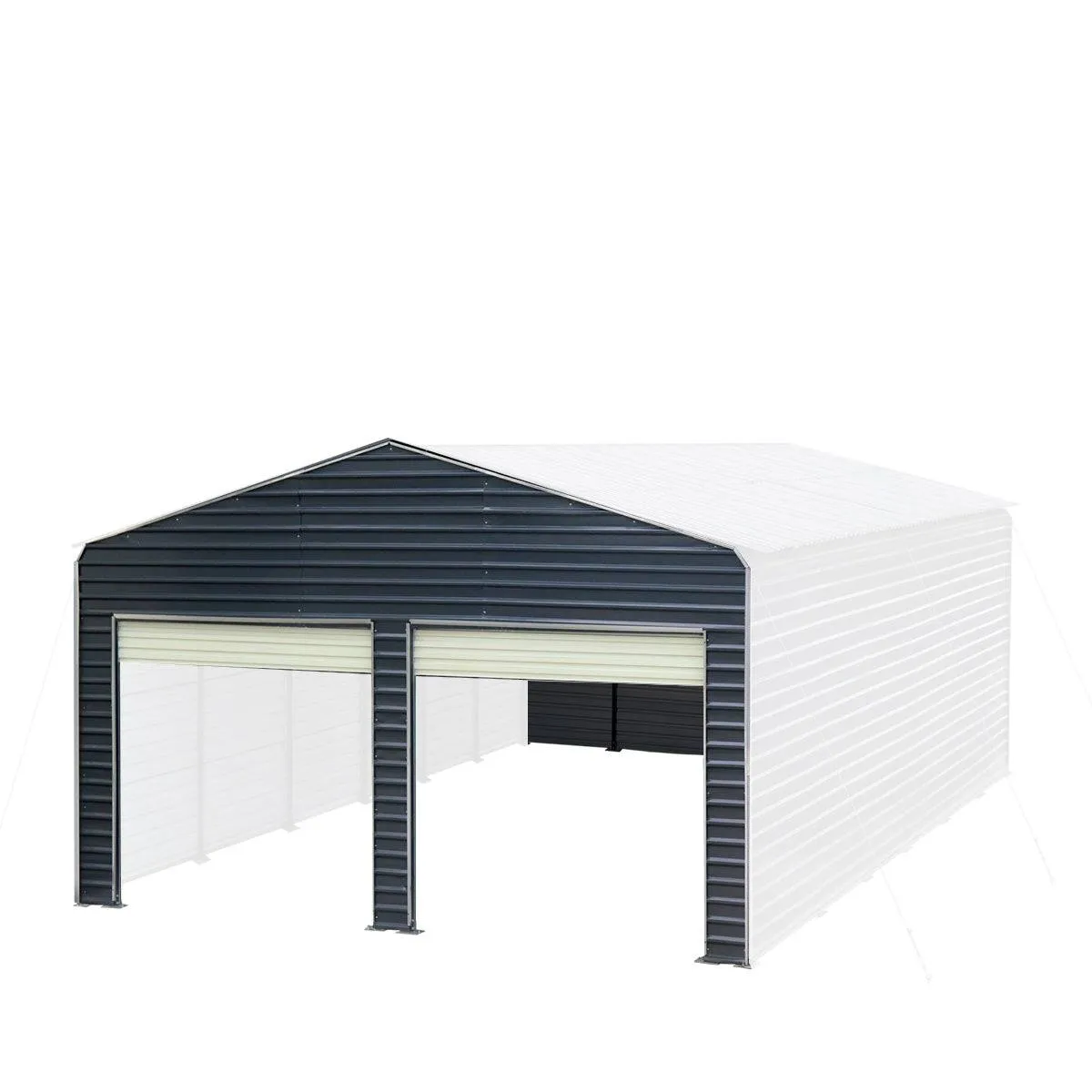 TMG Industrial Metal Shed Carport Add-On Package Kit For TMG-MSC2020F And TMG-MSC2030F , Front Wall w/Roll Up Doors & Back Wall, TMG-MSC20-RD12