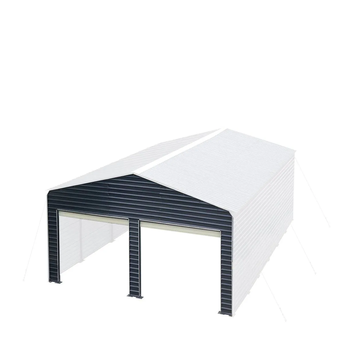 TMG Industrial Metal Shed Carport Add-On Package Kit For TMG-MSC2020F And TMG-MSC2030F , Front Wall w/Roll Up Doors & Back Wall, TMG-MSC20-RD12